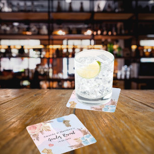 Geslacht onthullen partij pampa's teddybeer roze b vierkante kartonnen onderzetter