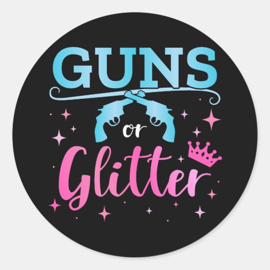 Geslacht onthullen pistolen of glitter matching ba ronde sticker (Voorkant)