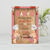 Geslacht onthullen Red Gingham Wood Baby Q Barbecu Kaart (Staand voorkant)