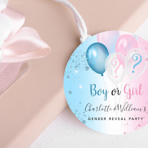 Geslacht onthullen roze blauwe jongetballonnen ronde sticker