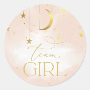 Geslacht onthullen Sticker, Team Girl Blush Pink Ronde Sticker