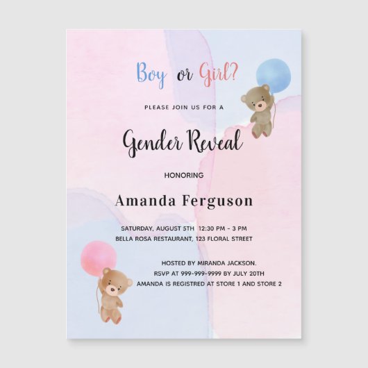 Geslacht onthullen tedy roze blauwe magneet uitnod (Voorkant)