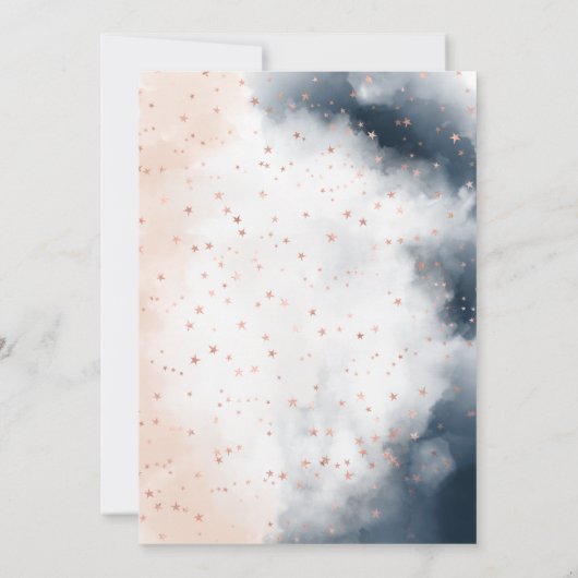 Geslacht onthullen uitnodiging, Blush Pink en Navy Kaart (Achterkant)