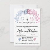 Geslacht onthullen uitnodiging, Hij of zij Bedankkaart (Voorkant)