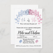 Geslacht onthullen uitnodiging, Hij of zij Bedankkaart (Voorkant / Achterkant)