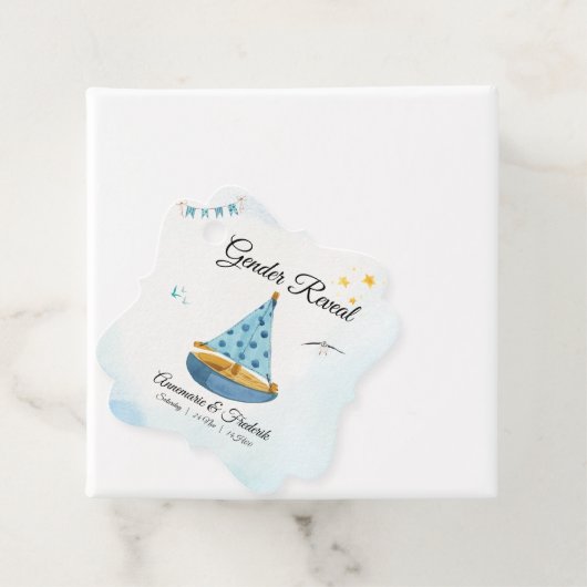 Geslacht onthullen zeilboot bedankjes labels (In situ)