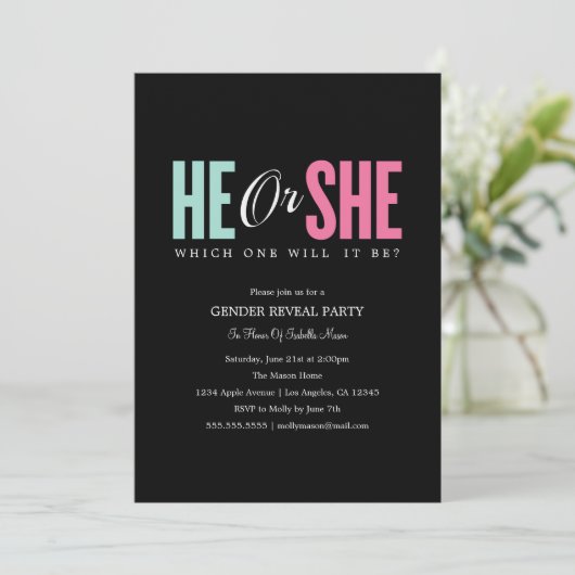 Geslacht onthullen - Zwart | uitnodigen Kaart (Staand voorkant)