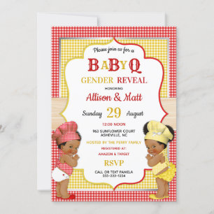Geslacht onthulling Baby Q BBQ Red Yellow Gingham Kaart