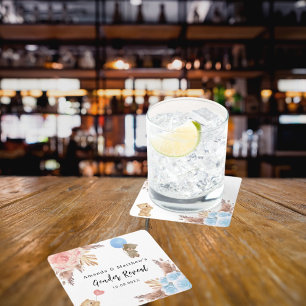 Geslacht onthulling feest pampas teddybeer jongen  vierkante kartonnen onderzetter