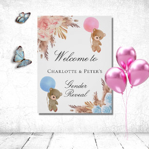 Geslacht onthulling feest teddybeer pampasgras kop poster