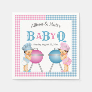 Geslacht onthulling Roze Blauw Gingham Baby Q BBQ Servet