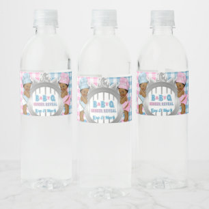 Geslacht onthulling Roze Blauw Gingham Baby Q BBQ Waterfles Etiket