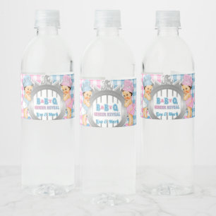 Geslacht onthulling Roze Blauw Gingham Baby Q BBQ Waterfles Etiket