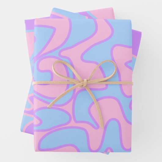 Geslacht Onthulling Roze Blauw Groovy Retro Uniek Inpakpapier Vel (In situ)