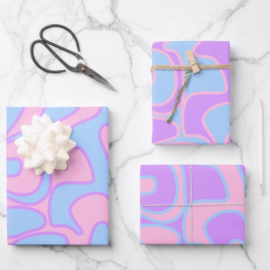 Geslacht Onthulling Roze Blauw Groovy Retro Uniek Inpakpapier Vel (Voorkant)