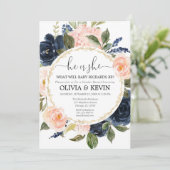 Geslacht onthulling roze blauwe bloemige waterverf kaart (Staand voorkant)