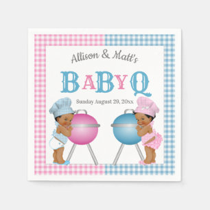 Geslacht onthulling Roze Blauwe Gingham Baby Q BBQ Servet