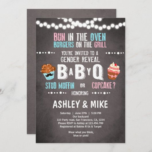 Geslacht Onthulling Uitnodiging BabyQ BBQ Koppels (Voorkant / Achterkant)