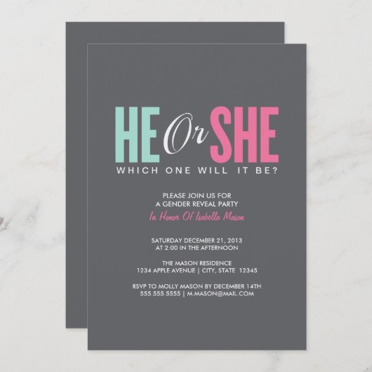 Geslacht openbaar maken | Uitnodiging grijze parti (Voorkant / Achterkant)