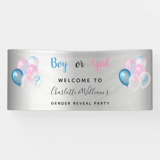 Geslacht openbaring blauw roze zilver spandoek (Horizontaal)