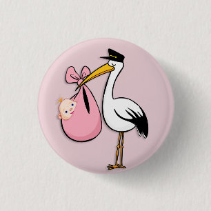 Geslacht Schatje Babymeisje White Stork Pink Cloth Ronde Button 3,2 Cm