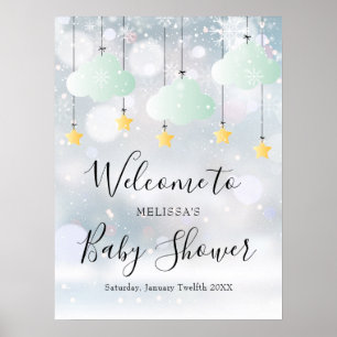 Geslachtsneutraal winter babyshower welkomstbord poster