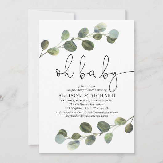 Geslachtsneutrale baby shower eucalyptus voor kopp kaart (Voorkant)