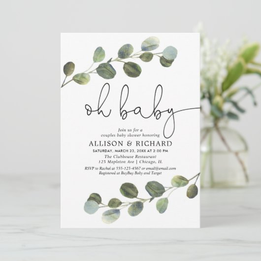 Geslachtsneutrale baby shower eucalyptus voor kopp kaart (Staand voorkant)