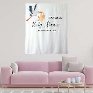 Geslachtsneutrale babyshower ooievaar foto achterg wandkleed