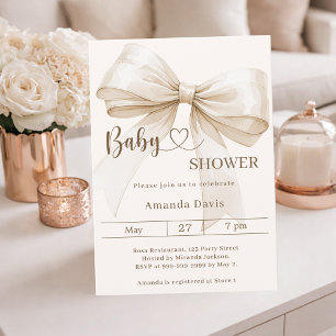 Geslachtsneutrale beige ivoor Baby Shower met stri Kaart