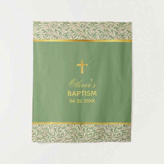 Geslachtsneutrale doop nep gouden groene achtergro wandkleed (Voorkant)