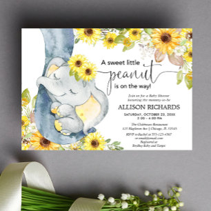 Geslachtsneutrale olifant baby shower zonnebloemen kaart
