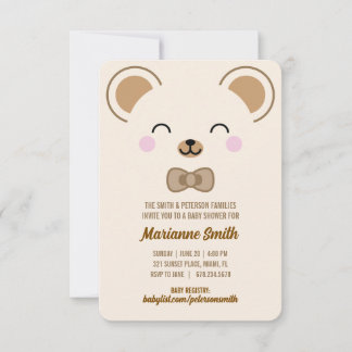Geslachtsneutrale teddybeer babyshower Evite afdru Kaart