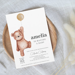 Geslachtsneutrale teddybeer babyshower uitnodiging