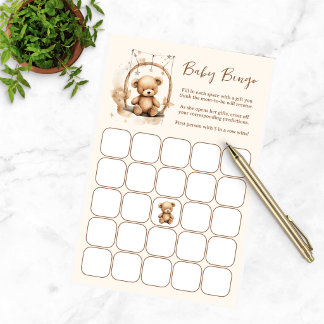 Geslachtsneutrale, teddybeer-babyshowerbingo