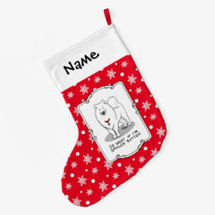 Geslepen geroten Samoyed Dog Cute Attitude Funding Grote Kerstsok