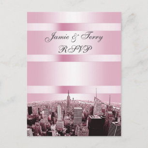 Geslepen NYC-silhouet 2 Zwart Roze RSVP 1 Uitnodiging Briefkaart