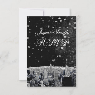 Geslepen NYC-silhouet #2 Zwart Wht Hart RSVP Kaartje