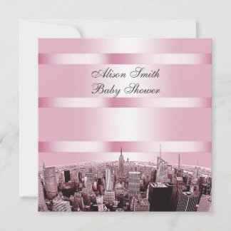 Geslepen NYC Silhouette 2 Zwart Roze Baby Shower Kaart