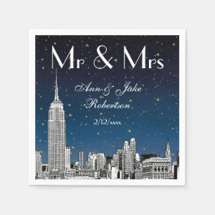 Geslepen NYC Silhouette Blauwe Sterren Bruiloft #2 Servetten