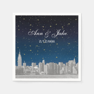 Geslepen NYC Silhouette Blauwe Sterren Bruiloft Servet