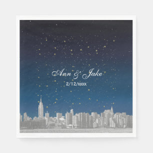 Geslepen NYC Silhouette Blauwe Sterren Bruiloft Servetten