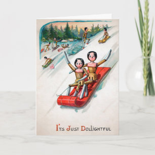  geslikte Wooden Dolls Holiday Card Feestdagen Kaart