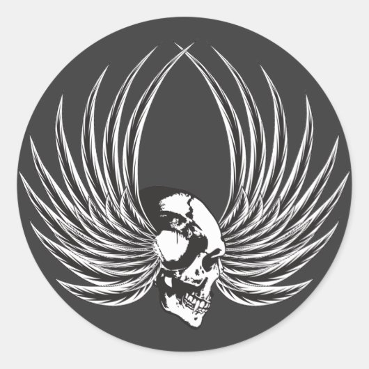 Gesmede schedel met vleugels ronde sticker (Voorkant)