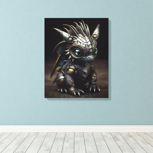 Gesmeed vuur: De Metal Baby Dragon Canvas Afdruk (Insitu (Houten vloer))