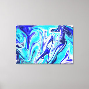 Gesmolten blauw   Marmer Fluid Art Canvas Afdruk