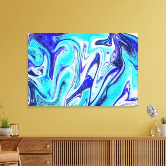 Gesmolten blauw | Marmer Fluid Art Canvas Afdruk (Insitu (Woonkamer))