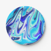 Gesmolten blauw | Marmer Fluid Art Papieren Bordje (Voorkant)