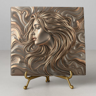 Gesmolten bronzen gouden vrouw met vloeiend haar tegeltje