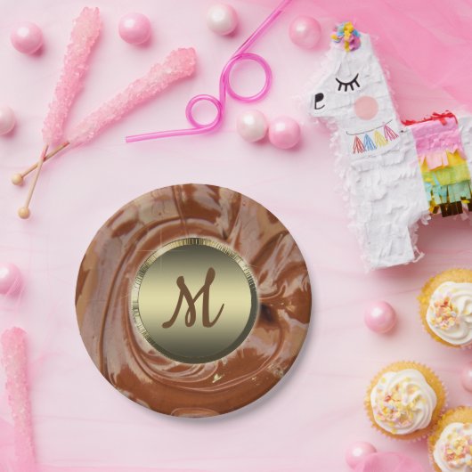Gesmolten chocolade cocoa fudge wervel dessert bru papieren bordje (Feest)